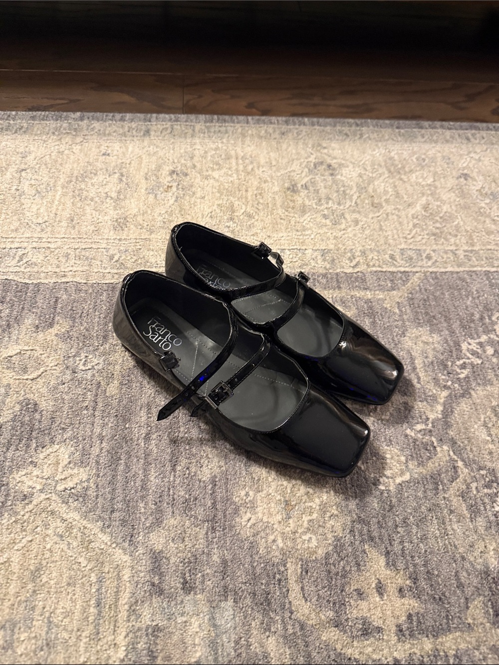 Franco Sarto Black Patent Square-Toe Mary Janes